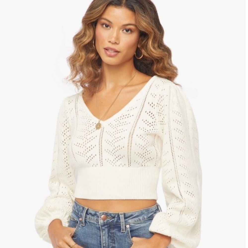 NWT Pointelle Balloon-Sleeve Sweater